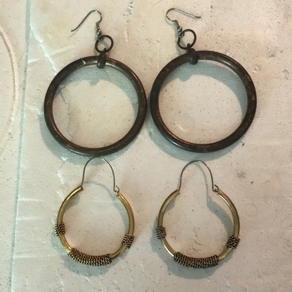 Gold and Brown Decorative Hoop Earrings